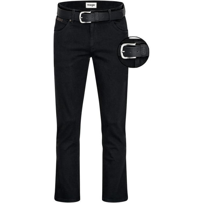 Джинси чоловічі Wrangler Texas Regular Fit Authentic Straight, еластичні, чорного кольору (42W/34L) + ремінь чорний