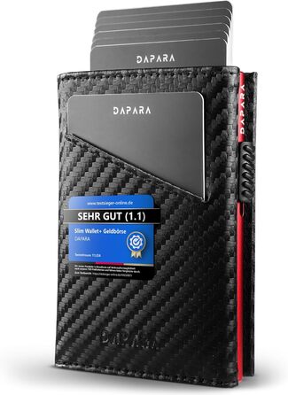 Чоловічий гаманець DAPARA: тонкий, з відділом для монет та RFID-захистом, вміщує 12 карт, карбоновий червоний колір