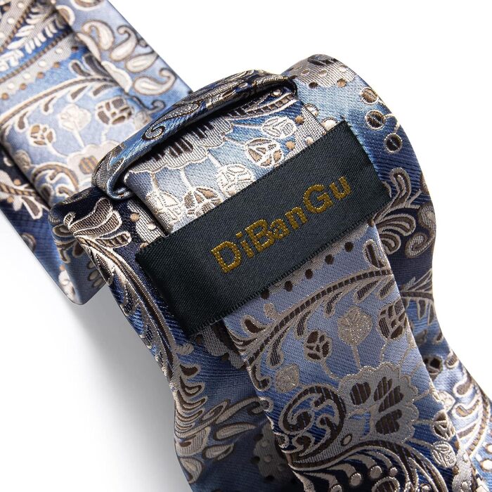 Комплект краватка, хустинка та запонки DiBanGu Paisley (блакитно-бежевий) - шовковий жакард для ділового стилю
