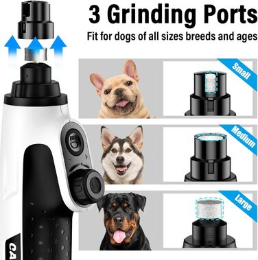 Шліфувальник кігтів для собак Casfuy Smarter Krallenschleifer 6-ступінчатий – 50% потужніший, з 2 LED-лампами, тихий, акумуляторний, для собак та котів великих, середніх та малих порід, білий