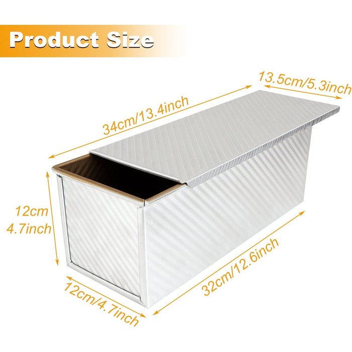 JMIATRY Large Pullman Loaf Pan with Lid, 1000 g, Non-Stick Loaf Pan for Baking, 34 x 13.5 x 12 cm, Aluminum Alloy Bread Pan, Loaf Pan for Baking