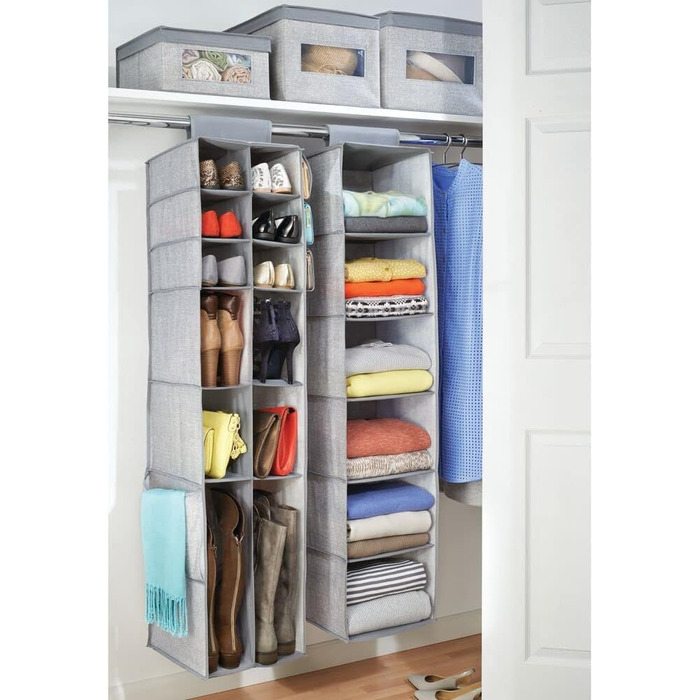 mDesign висувний тканинний шафа з поліестеру – 6 полиць – настінний шафа з тканини для спальні – ідеально як вішалка для одягу, ременів, клатчів – сірий та чорний (сірий)