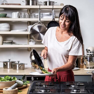 Набір сковорідок KitchenAid з нержавіючої сталі 20 см і 28 см, 3-шарове антипригарне покриття, для індукції, для духовки, посудомийної машини, з холодною ручкою, сріблястий