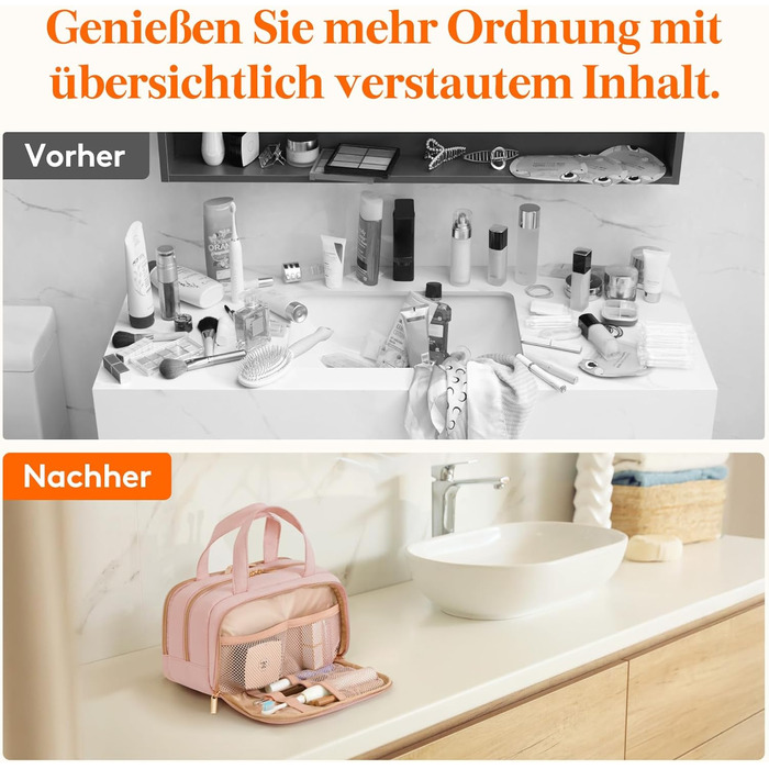 Lifewit Косметичка для подорожей 5L, Водовідштовхувальна, з відділенням для мокрого, Рожева