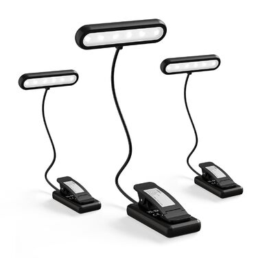 Ліхтар для читання LQWELL на шию, LED лампа для книги, 3 кольори/яскравість, гнучкий, акумуляторний, для читання, рукоділля (чорний, прямокутна - 3 шт)