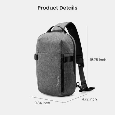 tomtoc чоловіча нагрудна сумка-слінг для MacBook 13-14 дюймів (сіра). Сумісна з MacBook Air M4, MacBook Pro M4/M3/M2/M1. Водовідштовхувана, Crossbody Bag, Brusttasche, Schultertasche, Tagesrucksack S