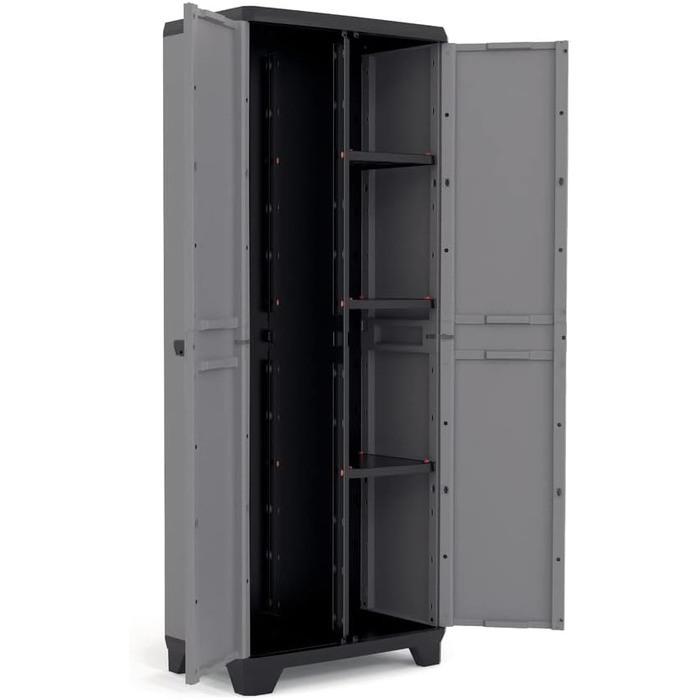 Keter Stilo Plastic Cabinet, tall, WxDxH: 68x39x173cm, gray/black/red, including 3 adjustable shelves (max. load capacity of 15kg each) (Industrial)
