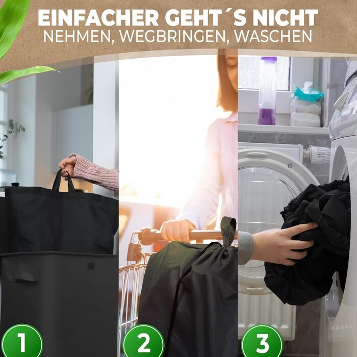 Deposit bottle collection container with lid and carrying bag | Deposit container with drop-in opening | Ideal bottle organizer for collecting deposits, bottle collector, empty container for kitchen - black