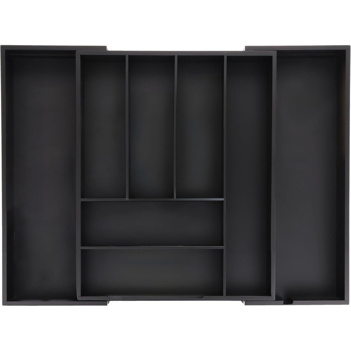 Relaxdays Cutlery Box Extendable, Bamboo, HBT 6.5 x 35-58 x 43.5 cm, 6-8 Compartments, Cutlery Insert for Drawer, black