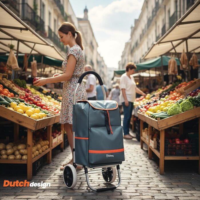 Тролей для покупок Eskey з відділенням для охолодження – великі колеса, складаний, водонепроникний, 50 л (Чорний, Cloud Gray)