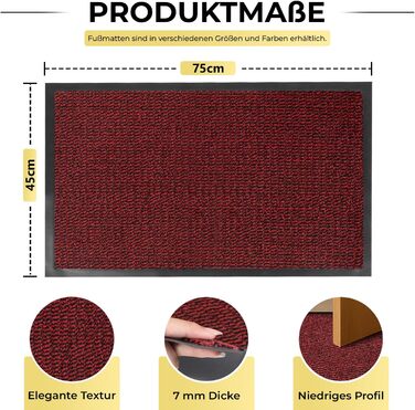 Приматрас BLADO для дому та вулиці, протиковзний та зносостійкий килимок для входу, червоний, 45 x 75 см