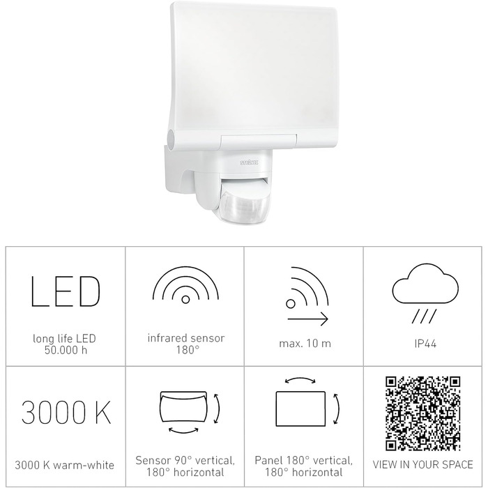 Steinel LED Floodlight XLED Home 2 S white, fully swiveling, 13.7 W, 180° With motion sensor, 10 m range, 1550 lm