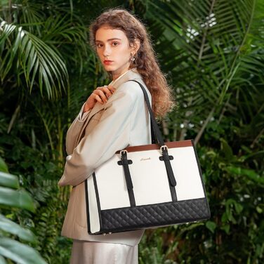 Сумка для ноутбука LOVEVOOK жіноча, сумка-шопер для роботи, університету, офісу 15.6 дюймів, коричнево-чорно-біла