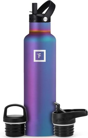 Фляга з нержавіючої сталі з 3 кришками - термофляга, витокозахисна, металева, подвійні стінки, ізольована, без BPA, для спорту, школи, фітнесу, кемпінгу (Aurora, 710 мл)