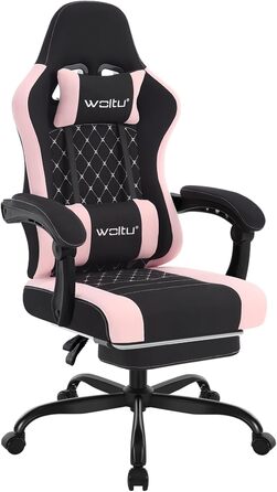 WOLTU Gaming Chair with Massage Function, Computer Chair with Pocket Spring Cushion, Ergonomic Gamer Recliner, Swivel Chair with Headrest, Lumbar Pillow, Footrest, Mesh Fabric, Black+Pink, GS15swr Black+pink Mesh Fabric