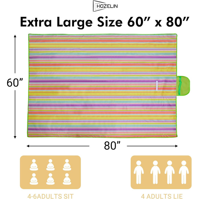Водонепроникний килимок для пікніка Hozelin, великий, складаний, для пляжу, кемпінгу, відпочинку на траві, походів та подорожей (152,4 x 203,2 см, блакитний)