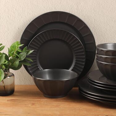 Сервіз столовий 16-частинний Gibson Elite Northrock Steingut для 4 осіб (12 предметів) - білий з ручним розписом, основа з теракоти