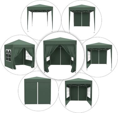 Outsunny 2x2m (6.5x6.5ft) Gazebo, Waterproof, Pop-up Folding Canopy with 4 Side Walls, Drain Holes, Windows, Foldable Party Tent, UV 30+, Garden Tent with Carry Bag, Garden Gazebo for Patio, White (Dark Green)