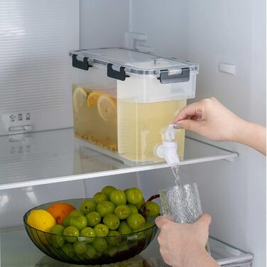 YGHQAP Plastic Drink Dispenser, 3.5L Drink Cooler with Spigot, Iced Juice, Lemonade Dispenser, Perfect for Refrigerator, Fruit Tea Pot