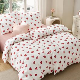BEDSURE Комплект постільної білизни 135x200 см, 4-х частинний (2 наволочки 80x80 см), з принтом сердечок, червоний, ÖKO-TEX, на блискавці