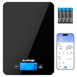 Кухонні ваги ACCUWEIGHT Bluetooth з підрахунком калорій (4 батарейки) Цифрова вага для їжі до 5 кг/11 фунтів з великим LCD-дисплеєм. Ваги з калорієметром для приготування їжі або схуднення CK780