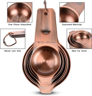 Measuring cup and spoon set, 18/8 stainless steel, measuring cups and spoons, metric and US measuring tool set, durable, 7 cups and 9 spoons, 1 leveler for baking and kitchen