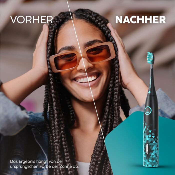 Електрична звукова зубна щітка happybrush® Eco Vibe 3 - Чорний колір - Набір з 4 насадок - Тестовий лідер - 100 днів тестування