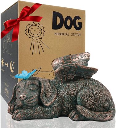 Yeomoo Dog Angel Solar Garden Decorations for Outdoors with Butterfly - Weatherproof Animal Statue Balcony Decor, Sleeping Puppy Solar-Powered Figure Grave Ornament Tombstone, Gifts for Women Mom Copper