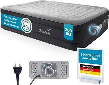 Надувна повітряна матрац Skandika Sveja | Матрац для кемпінгу, самонадувний з насосом, 204 x 151 x 43 см, вантажопідйомність 300 кг, сумка для перенесення | Матраци, намети, кемпінг (2 особи, мережевий адаптер & Smart Air)