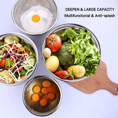 Umiten Mixing Bowls with Airtight Lids, 6-Piece Stainless Steel Metal Bowls Chef, Measuring Markings Durable Quality Size 7, 3.5, 2.5, 2.0, 1.5, 1QT, ideal for Mixing and Serving (Black)