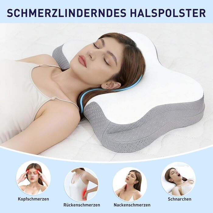 Подушка для шиї Fwoueot з Memory Foam, ортопедична подушка для сну на боці, спині та животі (біла)