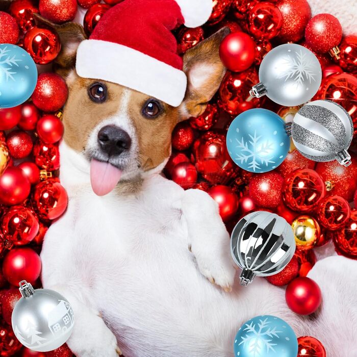 Набір прикрас на ялинку: 44 штуки кульок, 6 см та 3 см, блакитно-срібні. Прикраси для ялинки, декор для дому та вулиці