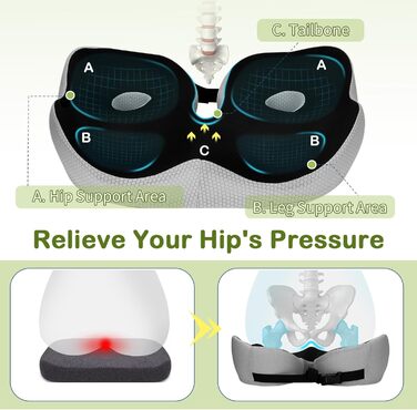 Ортопедична подушка для сидіння з Memory Foam для спини, куприка та при болях в попереку. Антиковзка, знімний чохол.