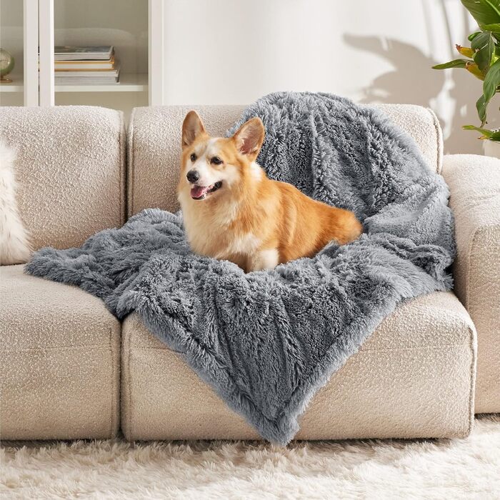 Водонепроникний плед для собак BEDSURE - 100 x 120 см. М'який, плюшевий, миючий, для собак та котів. Плед-підстилка на собаче ліжко. Сірий колір.