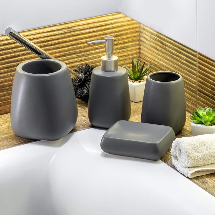 Дозатор для мила KADAX: керамічний диспенсер для мила, рідкого мила, мийного засобу та лосьйонів (антрацит)