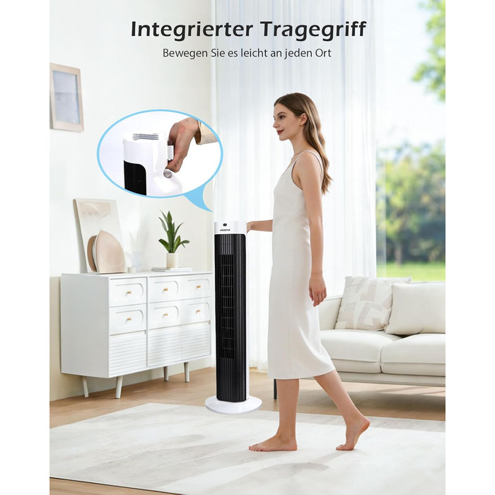 Вентилятор вежовий Aigostar Leise Turmventilator 76 см з осциляцією та таймером, 45 Вт