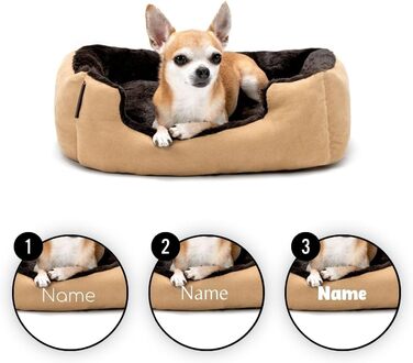 Килимок для собак Lionto з двостороннім подушкою та неслизьким дном, міцний лежак для домашніх тварин з глибоким входом, підходить для собак та котів будь-якого віку, 60x48 см, м'який лежак для собак, (Д 50 x Ш 37 x В 17 см (з іменним нанесенням), бежевий