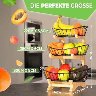 Дерев'яна етажерка для фруктів на 3 ярусах, чорна - фруктова корзина, підставка для фруктів, органайзер для кухні
