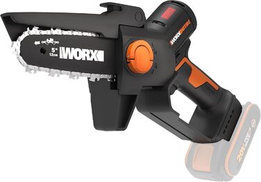 WORX WG325E Nitro Mini акумуляторна бензопила 20V, одноручна пила для гілок, Brushless двигун, 5650 об/хв, довжина різу 12 см, легка та компактна, автоматичне змащення ланцюга (з акумулятором 2Ah та зарядним пристроєм)