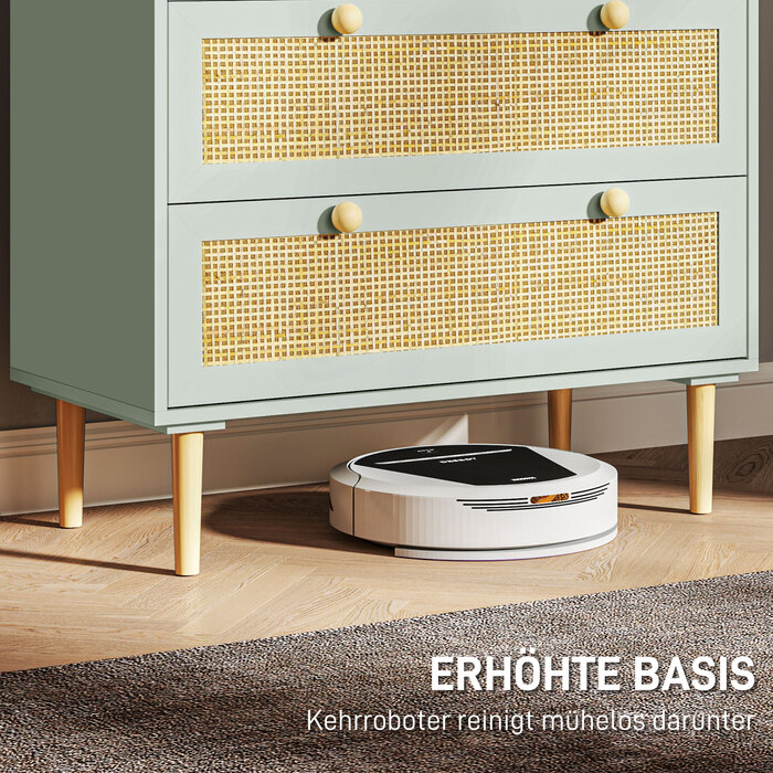 HOMCOM Bedside Table/Chest of Drawers with 3 Drawers, Sideboard with Boho Style, Rattan Look, Chest of Drawers for Living Room, Bedroom, Light Blue 80 x 40 x 87.5 cm | Aosom