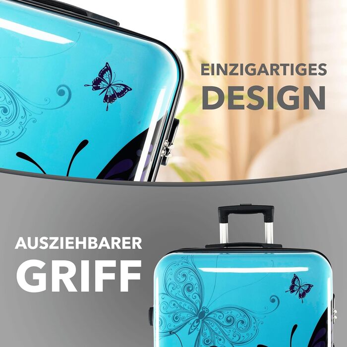 Чемодан Xonic Design: жорсткий корпус, 360° колеса, кодовий замок, полікарбонат. Розміри M, L, XL або набір (Butterfly, XL). XL Butterfly