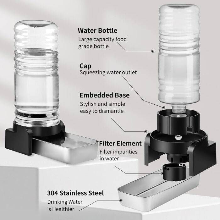 Автоматичний диспенсер води для собак Marchul 8.6L з мискою з нержавіючої сталі та фільтрами, для великих собак