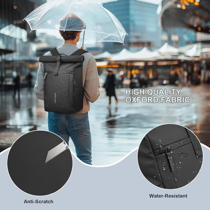 Чорний рюкзак Rolltop 20-27L з відділенням для ноутбука 17