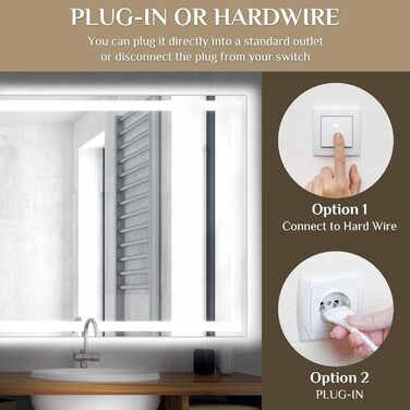 Дзеркало для ванної кімнати Clevich з підсвічуванням 70x50 см, LED, 3 кольори світла, диммування, загартоване скло, захист від вибуху, сенсорне управління, пам'ять, антизапар, 70L x 50B см