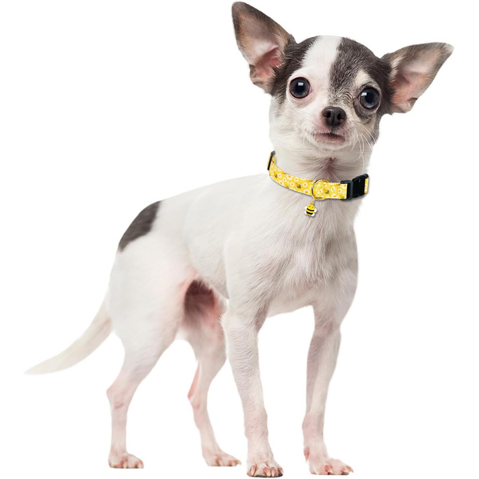 Нашийник для собак з бавовни, жовта бджілка – квітковий принт – м'який та зручний – регульований – великий розмір – унісекс – для великих собак, розмір L