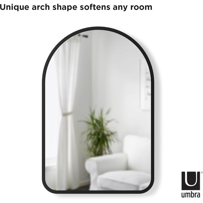 Дзеркало настінне Umbra Hub – 61 см, чорне, ефектна форма, для передпокою, ванної кімнати, вітальні