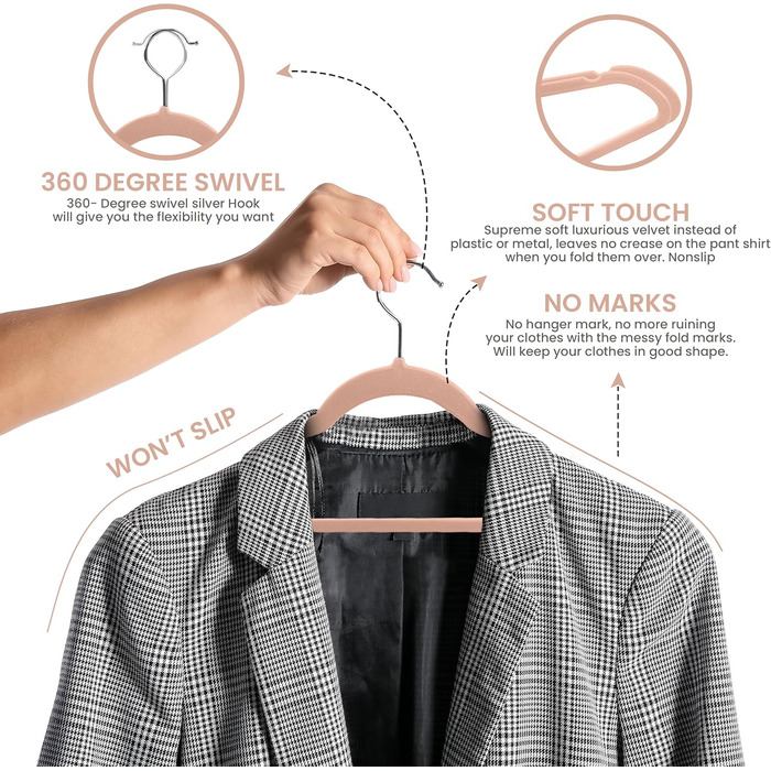 Utopia Home Premium Velvet Clothes Hangers - 50 Pack - Non-Slip & Durable Clothes Hangers - Pink Clothes Hangers with 360 Degree Swivel Hook - Heavy-Duty Clothes Hangers