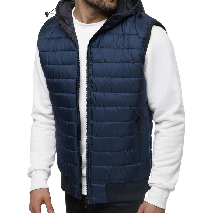 Чоловіча степкова жилетка OZONEEE з капюшоном, без рукавів, спортивна, для перехідного сезону, темно-синій (M)