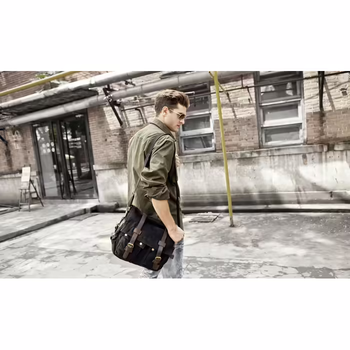 Eysee Shoulder Bag for Men Canvas Crossbody Bag Daypack for Everyday Use and Sports 35cm (L) X 30cm (H) X 10cm (W) (Black)