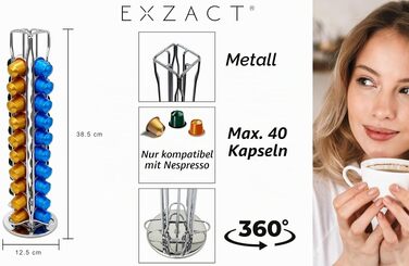 Органайзер для кавових капсул Exzact, сумісний з Nespresso (на 40 капсул) — обертовий підставний тримач для кавових капсул, протиковзкий, сріблястий